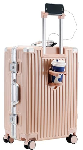 lesulety Hard Shell Suitcase Cabin Size Cheap Cabin Luggage Suitcase Medium 4 Wheels Lightweight with USB Charger Cup Holder zipperless Luggage,Pink,20in