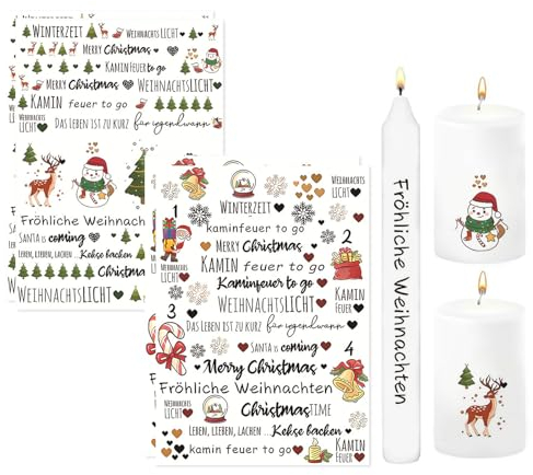 Kryzalite® 4 Stück kerzentattoos wasserschiebefolie für Weihnachten - Dekorieren Sie Ihre Kerzen und Tassen mit diesen Aufklebern - Perfektes DIY-Geschenk für die Feiertage