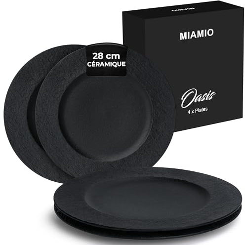MIAMIO - 28 cm, Juego de 4 platos llanos/juego de platos de cerámica, vajilla moderna, aptos para microondas y lavavajillas - Colección Oasis