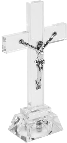 Ciieeo Kristall-Kreuz-Dekoration Jesus-Kruzifix-Statue Betende Religiöse Figur Handgefertigtes Glas Heiliges Kreuz Jesus-Ornament Katholisches Display Harz Tischdekoration Für Zuhause