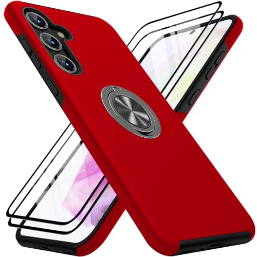 KOVASIA für Samsung Galaxy A35 5G Hülle mit 2 Stück Panzer Schutz Glas, Stoßfest Dünne Kratzfest Magnetischer Ständer Schutzhülle handyhülle für Samsung A35 5g,Rot