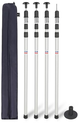 REDCAMP Telescopic Tarp Poles Set of 4, Aluminium Extendable Adjustable Tent Poles, Multipurpose Camping Extension Pole for Tarp Awning Canopy Porch Sun Sails Tarpaulin Headroom 2.3M