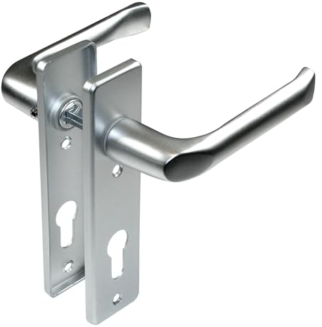 SN-TEC Standard Schild Türbeschlag für Zimmertüren, Innentüren, Badezimmertüren, Eingangstüren, Aluminium F1, für Türstärke 20-47 mm (PZ Schließzylinder, Kurzschild 165mm x 40mm)