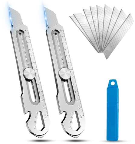 2 Pièces Cutter Professionnel Retractable Kit,7 en 1 Acier Inox Couteau Utilitaire Polyvalent et Robuste,2024 Cutter Professionnel, avec 10 Lame Cutter 18 mm, pour Maison, École, Bureau