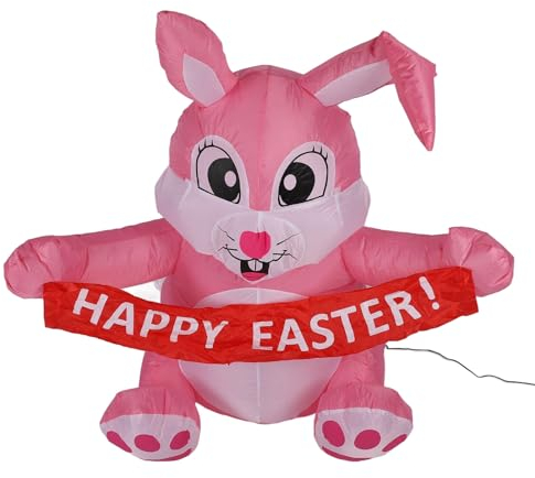 Cosiki Easter Inflatables Blow Up Bunny, Wasserdichter Rosa Aufblasbarer Osterhase aus 190T Polyester, Reißfest für Party (EU-Stecker 220 V)