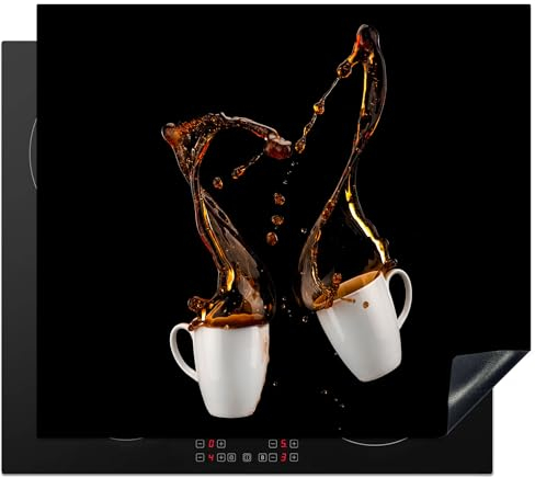 KitchenYeah© Herdabdeckplatte Einteilig Herdabdeckung Abdeckplatte für Ceranfeld Abdeckung Induktionskochfeld Aufrollbare Matte Kaffee - Tassen - Schwarz - 57x51 cm