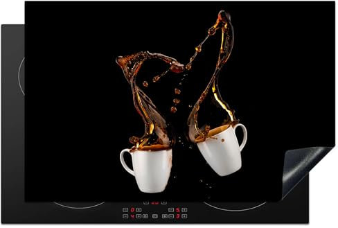 KitchenYeah© Herdabdeckplatte Einteilig Herdabdeckung Abdeckplatte für Ceranfeld Abdeckung Induktionskochfeld Aufrollbare Matte Kaffee - Tassen - Schwarz - 80x52 cm