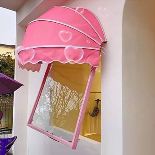 KDDFN Manuell Faltbare Bogenmarkise,Kuppelmarkise,Schattenspender Fenster,Regenfest,UV-Schutz,Schneeschutz Französischer Bogen-Sonnenschutz,für Balkon,Café,Garten,Anpassbar (Diameter:150cm/59in,Pink)