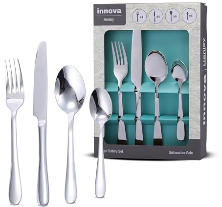 Innovacook 16-Piece Cutlery Set, Premium Stainless Steel Flatware Collection and Complete Dining Solution, 4 Table Forks, 4 Table Knives, 4 Dessert Spoons, and 4 teaspoons, Henley 18/0 Cutlery Set