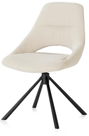 KHG Esszimmerstuhl drehbar, Drehstuhl Webstoff Beige, Metallgestell pulverbeschichtet, Küchenstuhl, Polsterstuhl, Essstuhl für Esszimmer Küche Büro