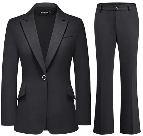 TRONSTORE Women's Suit 2 Piece Set Pinstripe Blazer and Bootcut Dressy Pants Set for Work Office Business Outfits, Black, Large