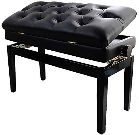 ASumPio Piano Stool Duet Doppelt Verstellbare, Gepolsterte Deluxe-Klavierbank, 82 cm, Weicher Leder-Keyboard-Klavierhocker Mit Aufbewahrungsbox, Massivholzkonstruktion,Black