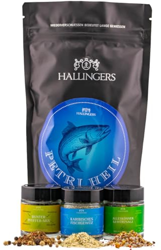 Hallingers Petri Heil - Fischer Wundertüte Geschenkset, mit Gewürz Pfeffer Salz in edler Tüte perfekt für Fischer (Bag) - Geschenk im Sommer & als perfektes Grillgeschenk | Geburtstag Glückwunsch Neue