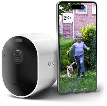 Arlo Pro 5 2K + Bras De Fixation, Caméra de Surveillance WiFi Extérieure sans Fil,Batterie Rechargeable Longue durée, Vision Nocturne Couleur Avancée, Sirène, Essai Secure Inclus, 1 Caméra Blanc