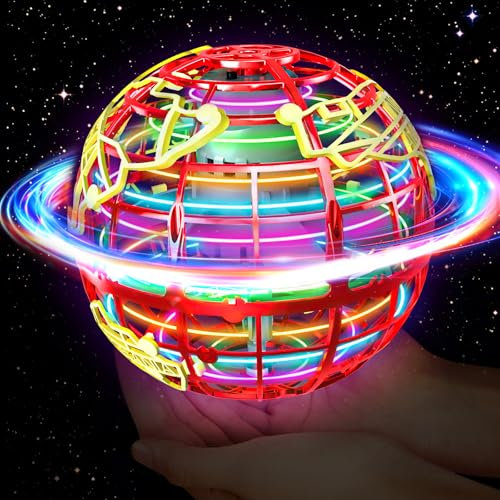 QEYIHO Fliegender Ball, Flying Orb Ball mit RGB Licht Magischer Boomerang Schwebender Hover Ball Spinner Spielzeug Geschenke Toy für Kinder ab 6 8 10 Jungen Mädchen Indoor Outdoor Rot