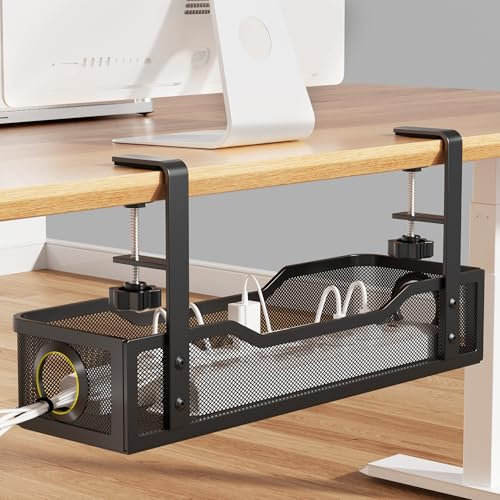 Cinati 16 Under Desk Cable Management Tray, Black, No Drill, Desk Cable Management Box for Office, Home