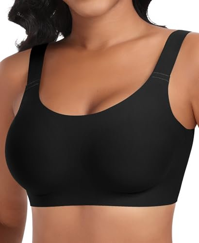 Damen BH Ohne Bügel Nahtloser Glatter Weicher BH Bequemer T-Shirt Soft Bra (Schwarz-Nahtlos, 3XL)