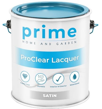 Prime ProClear Lacquer Paint - 1 Litre Quick Drying & Durable Lacquer for Wood, Plastic, Metal, Concrete, Glass & Ceramics | Water Resistant Coating for Interior & Exterior Surfaces (Satin)