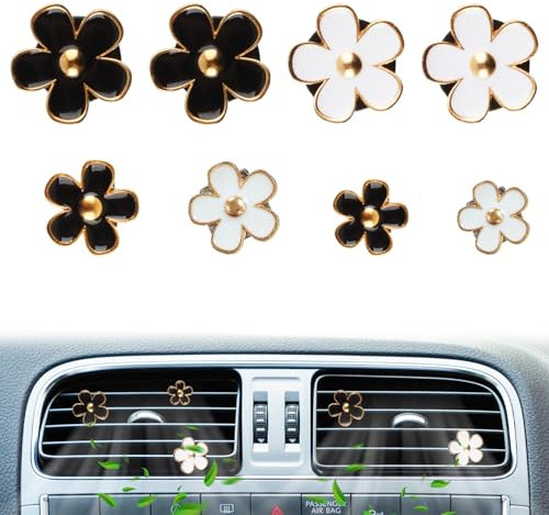 ACTOYS Auto Duft, 8 Auto Parfüm Clips, Schwarze und Weiße Gänseblümchen, Auto Air Freshener, Auto Duft Innenraum