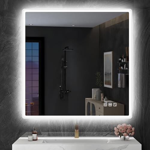 S'bagno Badspiegel mit Bluetooth und Entfoggen - 800x800mm, 3 Farbtemperaturen, Speicherfunktion, Horizontal/Vertikal