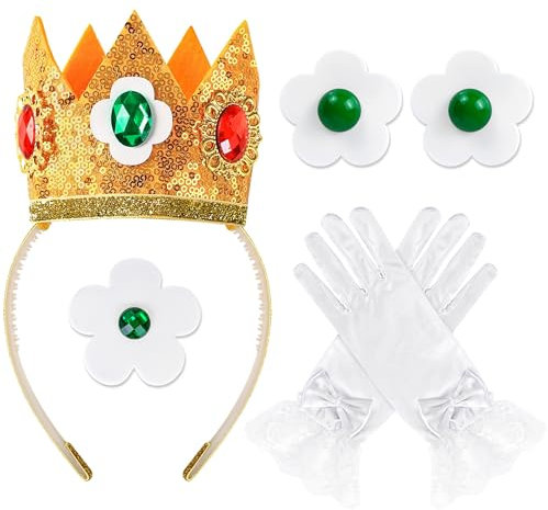 Goenb Prinzessin Kostüm Zubehör, 4 Stück Set Von Prinzessin Krone Ohrringe Handschuhe Brosche Dress up Für Frauen Für Karneval Halloween Birthday Cosplay