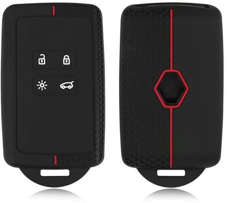 LINXINS Car Key Cover, for Renault Key Card Case - Renault Clio Key Cover - Renault Kadjar Key Cover, TPU Silicone Key Cover, Duster Key Cover Compatible with RENAULT, 4 Buttons (Red Line)