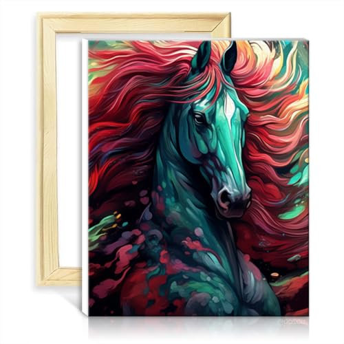 LiHEQING Kit de peinture de dessin sur toile chevaux adultes débutants Kits de peinture à l'huile aquarelle numéro peinture Art sans cadre (60x75 cm)