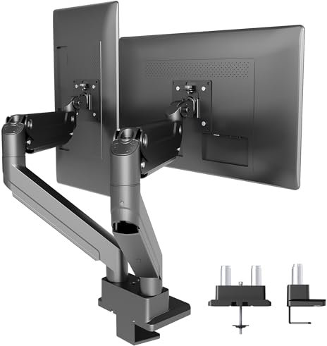 Claiks Heavy Duty Dual Monitor Arm for 17 to 35 Inch Flat and Curved Screens, Monitor Arm Gas Spring up to 40kg, VESA 75/100mm,Height Adjustable Screen Arm with Tilt Swivel Rotation, Black