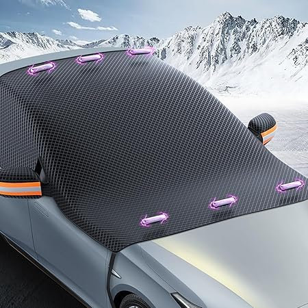 Frontscheibenabdeckung Auto, Abdeckung Windschutzscheibe Winter mit 6 Magnet Fixierung, Faltbare Abdeckung Auto Frontscheibe für Gegen, Schnee, EIS, Frost, Staub, Sonne