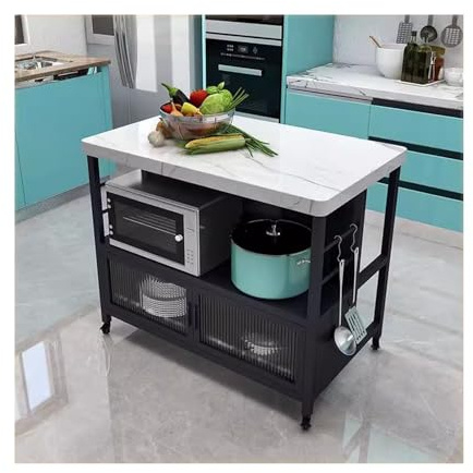 Ilot de cuisine à roulettes - Table de découpe de légumes - Armoire de salle à manger - Meuble de rangement pour bol et assiette - Îlot mobile