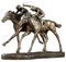 Estatua doble de bronce de carreras de caballos, escultura de carreras de caballos de dos jinetes, figura creativa coleccionable de Steeplechaser, adorno de resina para decoración del hogar, oficina y