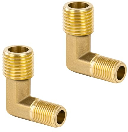 Messing 90 Grad Winkelverbinder, 2 Stück 1/4 AG x 1/8 AG Gewinde Messing Ellenbogen Verbindungsstück, Rohrwinkel Bogen Adapter für Wasser, Luft, Sanitär