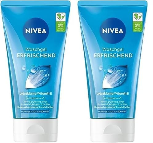 NIVEA Erfrischendes Waschgel, sanftes Reinigungsgel mit Vitamin E und Lotusblume, milde Gesichtsreinigung belebt die Haut und spendet Feuchtigkeit (150 ml) (Packung mit 2)