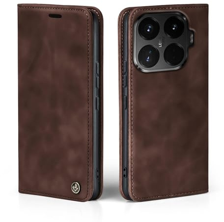 LBH Handyhülle für Xiaomi 15T Pro in Dunkelbraun mit Karten- und Geldfach Smartphone Hülle mit Standfunktion Flip Case Schutzhülle Magnetverschluss Vintage