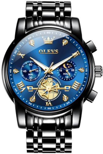 OLEVS Uhren Herren Chronograph Wasserdicht Analog Quarz Uhr Herren Mode Lässig Business Leuchtend Edelstahl Großgesicht Herrenuhr