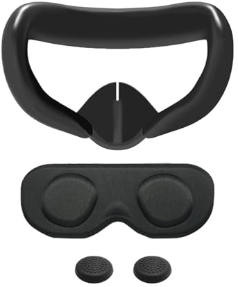 Gesichtskissenbezug für Quest 3 mit Objektivschutzhüllen, waschbar, VR-Silikon, weich, bequem, atmungsaktiv, Wärmeableitung, rutschfest, schweißfest, Joystick-Kappe, integrierte Lösung