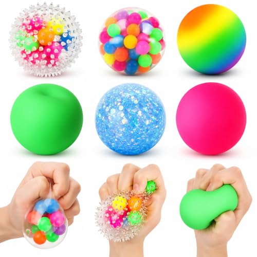 LESONG 6 Stück Sensory Stressball, Anti Stress Bälle für Kinder Erwachsene | Squishy Balls Anti Stress Spielzeug Fidget Toys für ADHD Autismus Geburtstag Klassenzimmer Geschenke