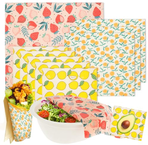 9Pcs Beeswax Food Wraps Set Reusable Bees Wax Food Storage Natural Bees Wrap Paper Bread Sandwich Wrapper Organic Cotton Foods Wraps for Cheese,Fruit,Sandwich Wrappers Bowl Covers,7*8/10*11/13*14in
