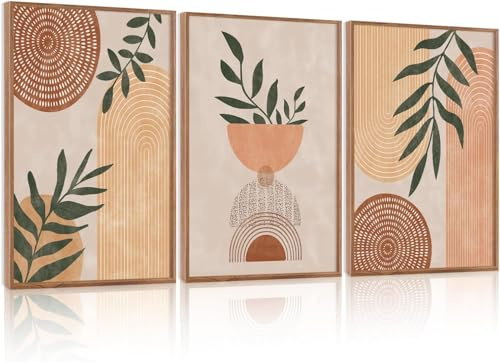 TOARTi 3er Set Boho Wandkunst Pflanzenblatt Poster Mitte Jahrhundert 30x40cm Geometrische Leinwand Wanddekoration Böhmen Leinwand Kunst Wohnzimmer Schlafzimmer Büro Modern Poster Deko
