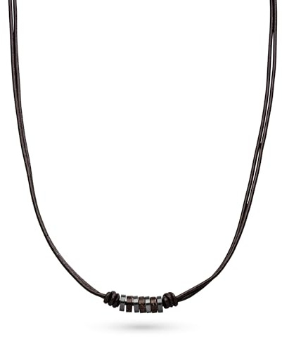 s.Oliver Herren Schmuck – Halskette & Armband aus Leder und Edelstahldetails mit Haizahnanhänger – Klassisch, Stilvoll und Maskulin – Perfekte Geschenkidee