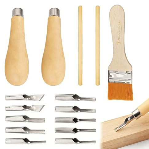 2 Set Linoleum Cutter Tools,Lino Cutting Tools,Lino Printing Tool with 1 Cleaning Brushes,for Printmaking Wood Carving Sculpture and Handicrafts Projects