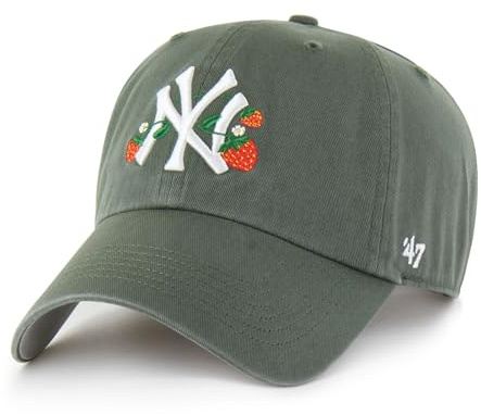 47 Brand MLB Clean Up Icon Strawberry Strapback Cap New York Yankees Moss