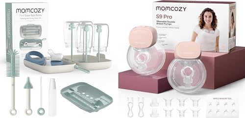 Momcozy S9 Pro Aktualisierte Milchpumpe Elektrisch Tragbar, Freihändige Milchpumpe & Momcozy Flaschenbürsten-Set - Babyflaschen-Reinigungsset mit Silikonbürste