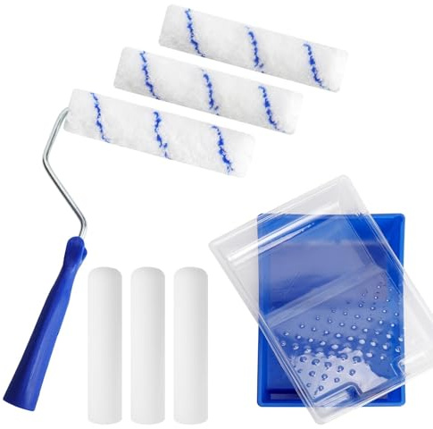 SLIAXINT Farbroller Set Farbwanne Farbroller Klein Schaumwalze 7 Zoll Farbwalzen 6xmalerrolle Malerwalze Lackierrolle Streichset Farbrollen Schaumstoff Rolle für Malerei Glatten Flächen Fassadenfarben