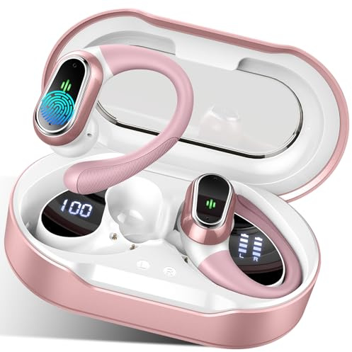 Wireless Earbuds, Bluetooth 5.4 Headphones Sport with ENC Noise Cancelling | 50H Wireless Headphones with Earhooks HiFi Stereo Deep Bass, IP7 Waterproof Bluetooth Earphones for Gym/Running Pink