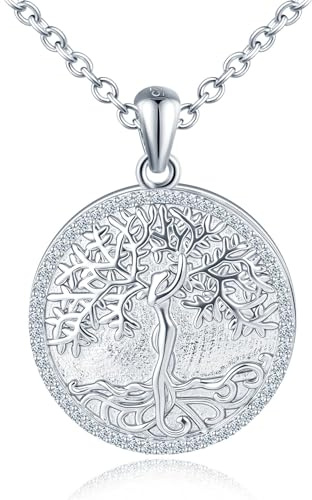 MICSAVI Collana Medaglione Donna con Albero della Vita Portafoto in Argento 925, Ciondolo Rotondo con Zirconi – Gioiello Personalizzata Foto Immagine per Mamma Fidanzata Moglie