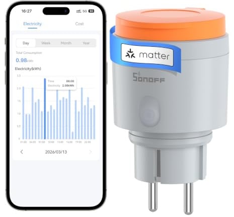 SONOFF S61s Outdoor (Schuko) – Intelligente Außensteckdose, IP44, Matter-kompatibel, 2,4 GHz WLAN, 16 A, 3840 W, Energiemonitoring, Überlastschutz, kompatibel mit Alexa, Google Home, Home Assistant