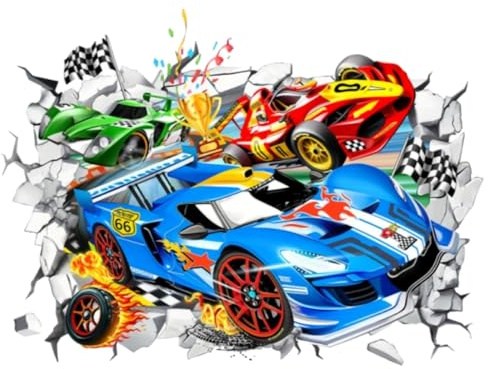 Hot Car Wandtattoo, 3D Autos Wandaufkleber, Rennwagen Lastkraftwagen | Junge Wandsticker, Spielzimmer Wanddeko