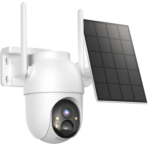BOOPEX 2K Surveillance Camera Outdoor Battery, 360° PTZ Wireless WiFi Outdoor Camera with Solar Panel, AI Detection & Alarm, Colour Night Vision, 2-Way Audio, IP66 Waterproof, Alexa Compatible (Single