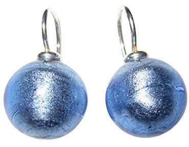 Ohr-Hänger Ohrringe Murano-Glas Perle blau 12 mm Durchmesser rund Sterling-Silber 925-er Goldschmiede-Arbeit Handarbeit Unikat stilvoll elegant